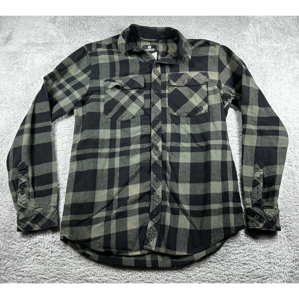 Dravus Flannel Shirt Mens Medium Plaid Black Green Rocker Grunge Emo Skate
